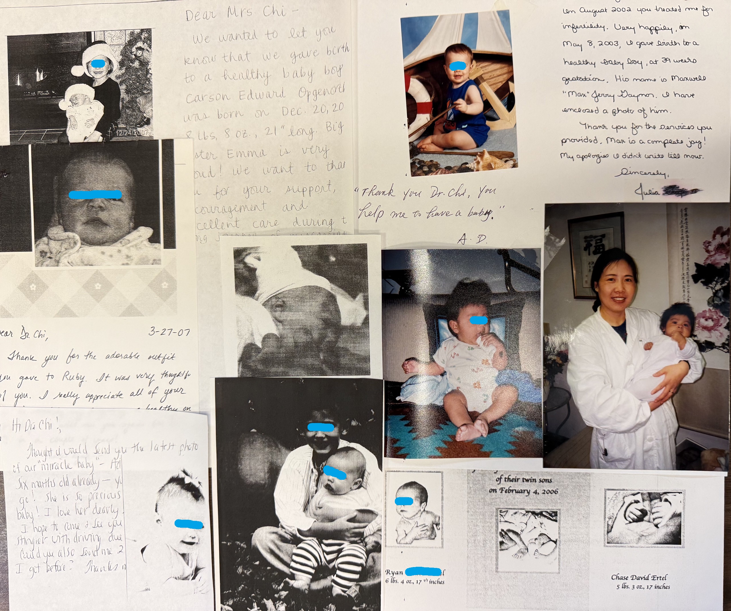 Photographs of babies born to patients Dr. Chi helped during their fertility journeys